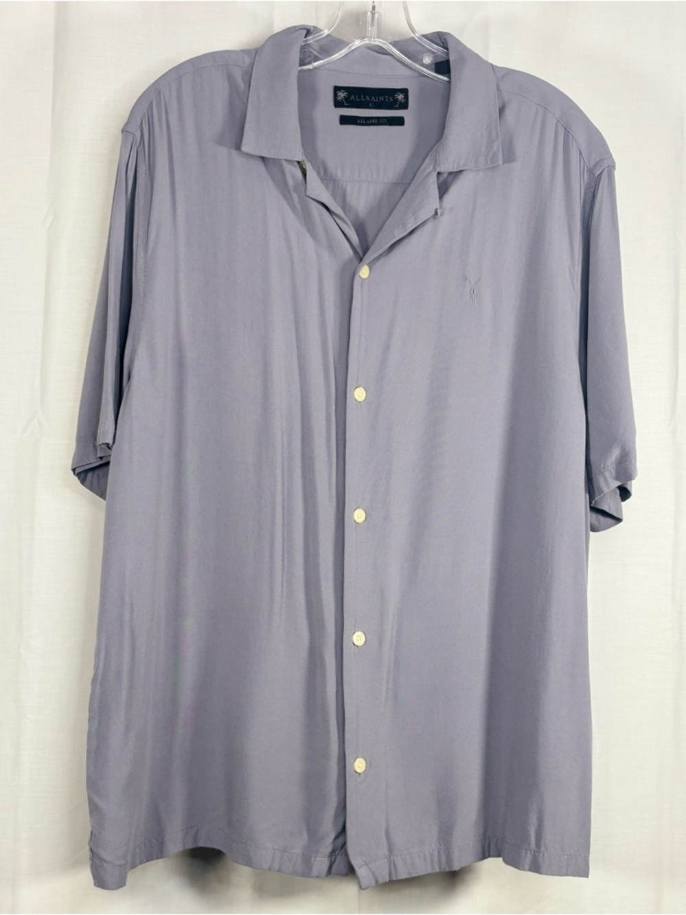 EUC All Saints Men’s Short Sleeve Button-Up Shirt in Light Lavender Relaxed XL